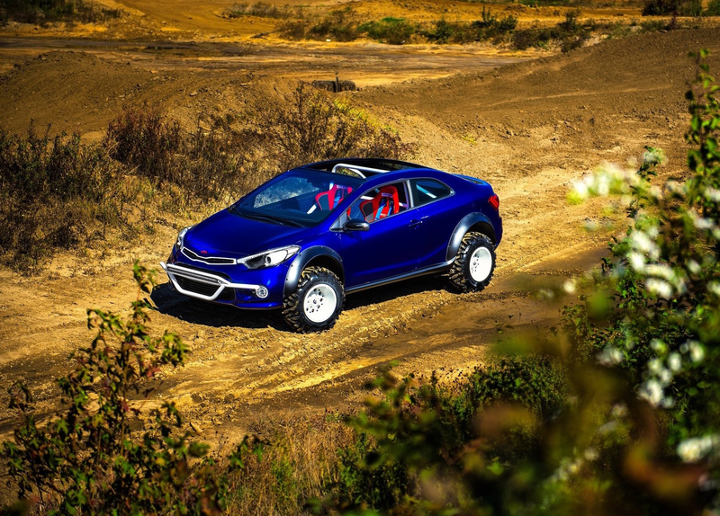 Illustration for article titled The Kia Forte Koup Mud Bogger Concept Is Badass Even If It's Two-Wheel Drive